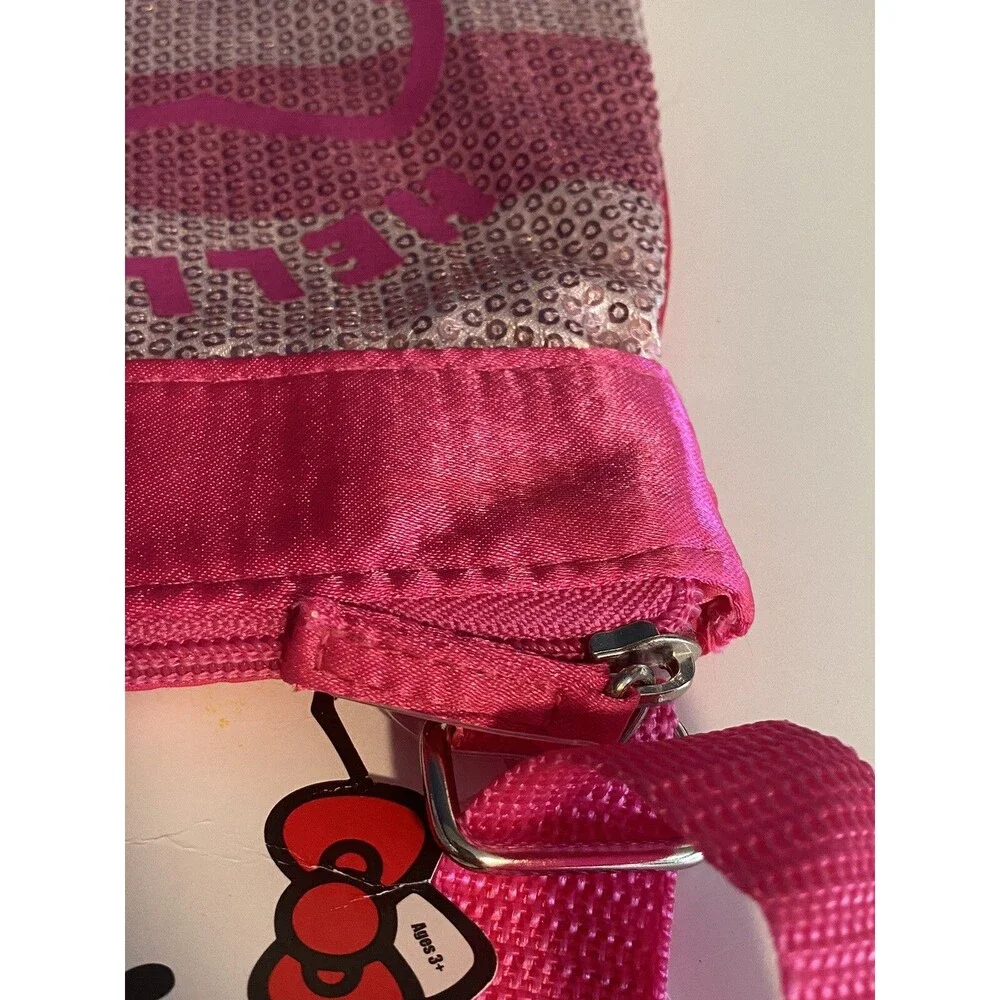 Hello Kitty Pink Stripe Sequined Girl's Crossbody Bag 2012 Adjust Strap NWT 8x8”